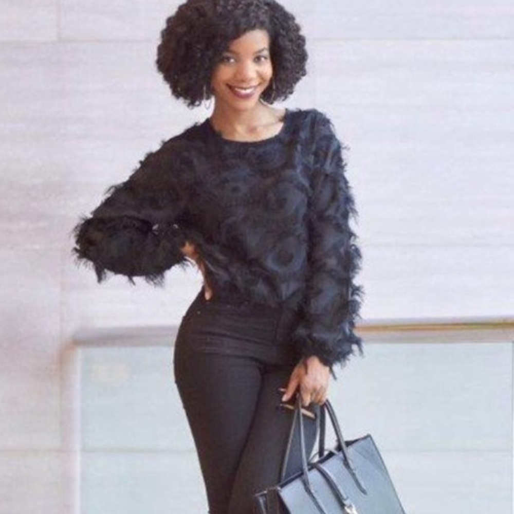 🏆HP🆕🌹 black mesh 3D gorgeous long sleeve top - Picture 4 of 7